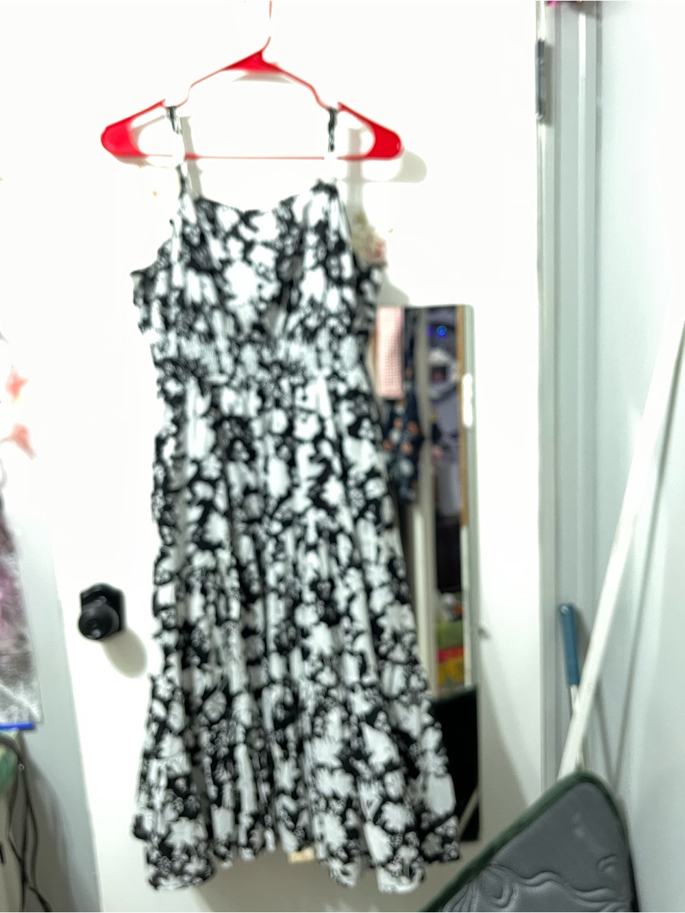 Maurices Black and White Floral Midi Dress with Spaghetti Straps